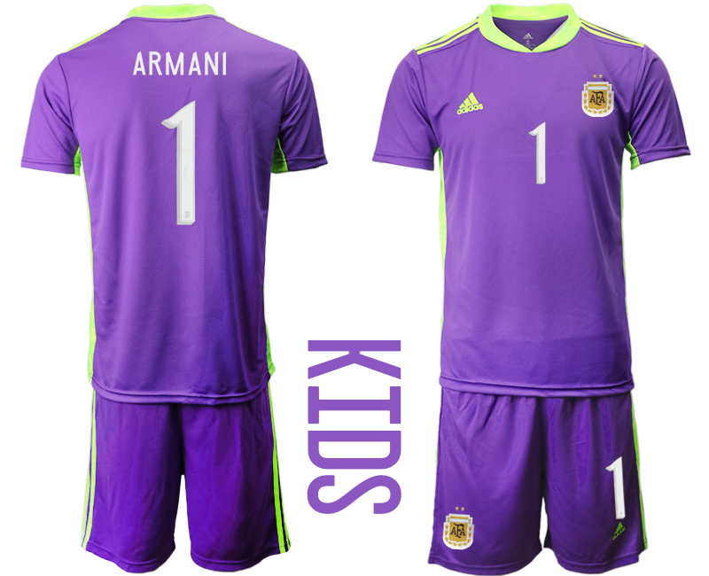 Youth 2020-2021 Season National team Argentina goalkeeper purple #1 Soccer Jersey->->Soccer Country Jersey